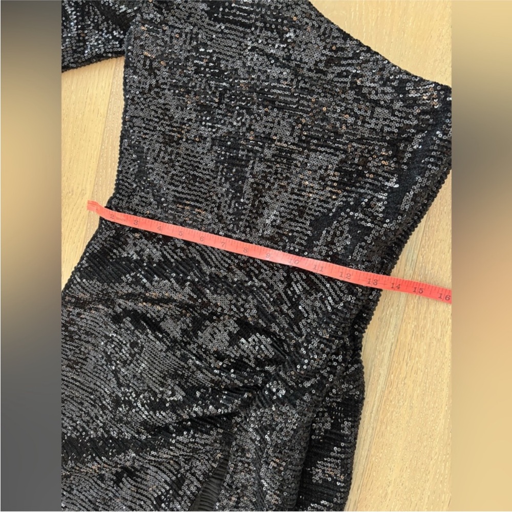 Revolve Michael Costello Terri gown Sequin One Shoulder Side Slit dress black - Picture 9 of 10